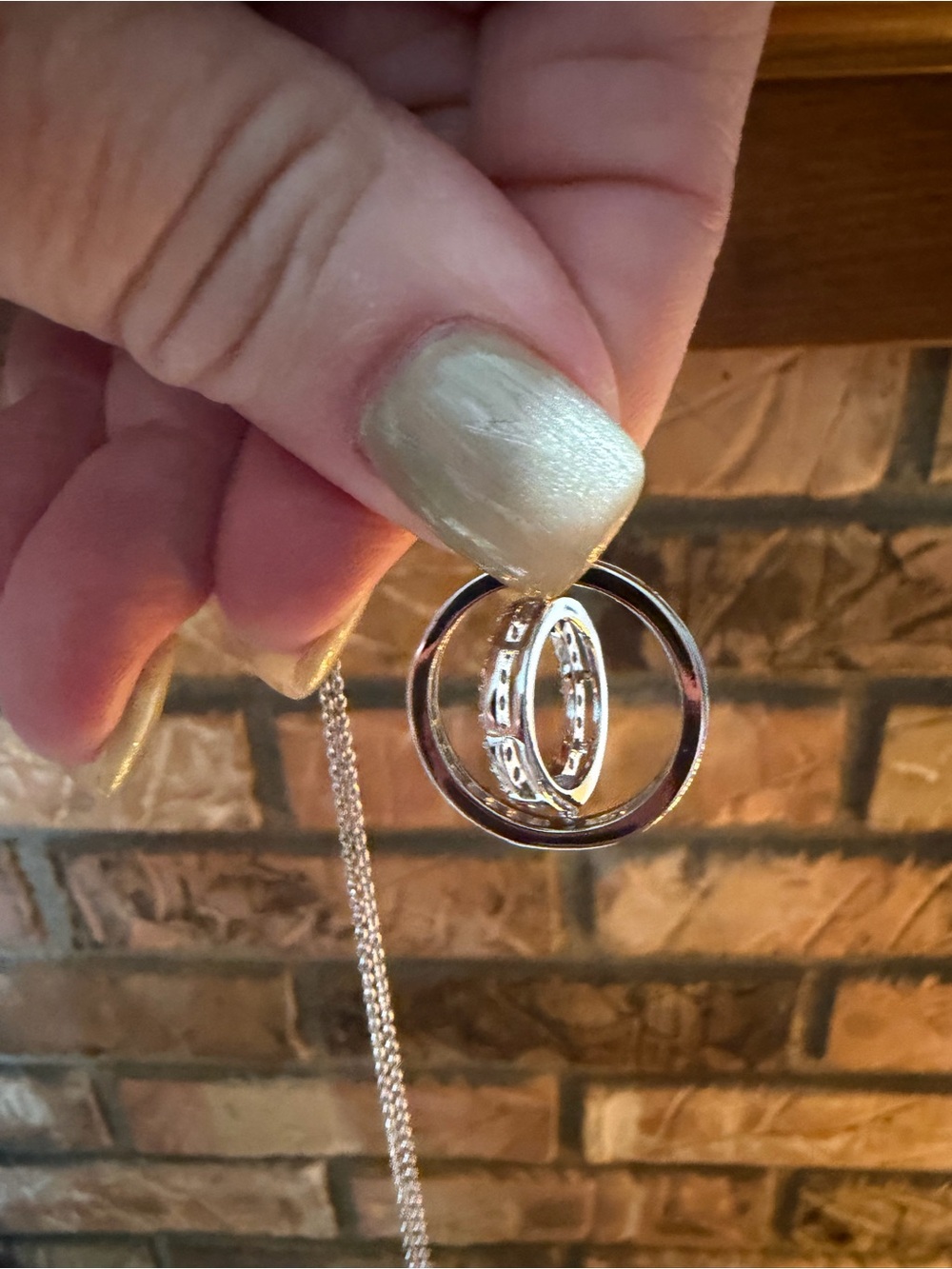 925 Sterling Silver Double Circle Spinning Pendant Necklace - Women Jewelry - Picture 3 of 6